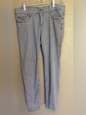 KUT From The Kloth Blue White Railroad Stripe Slim Skinny Jeans